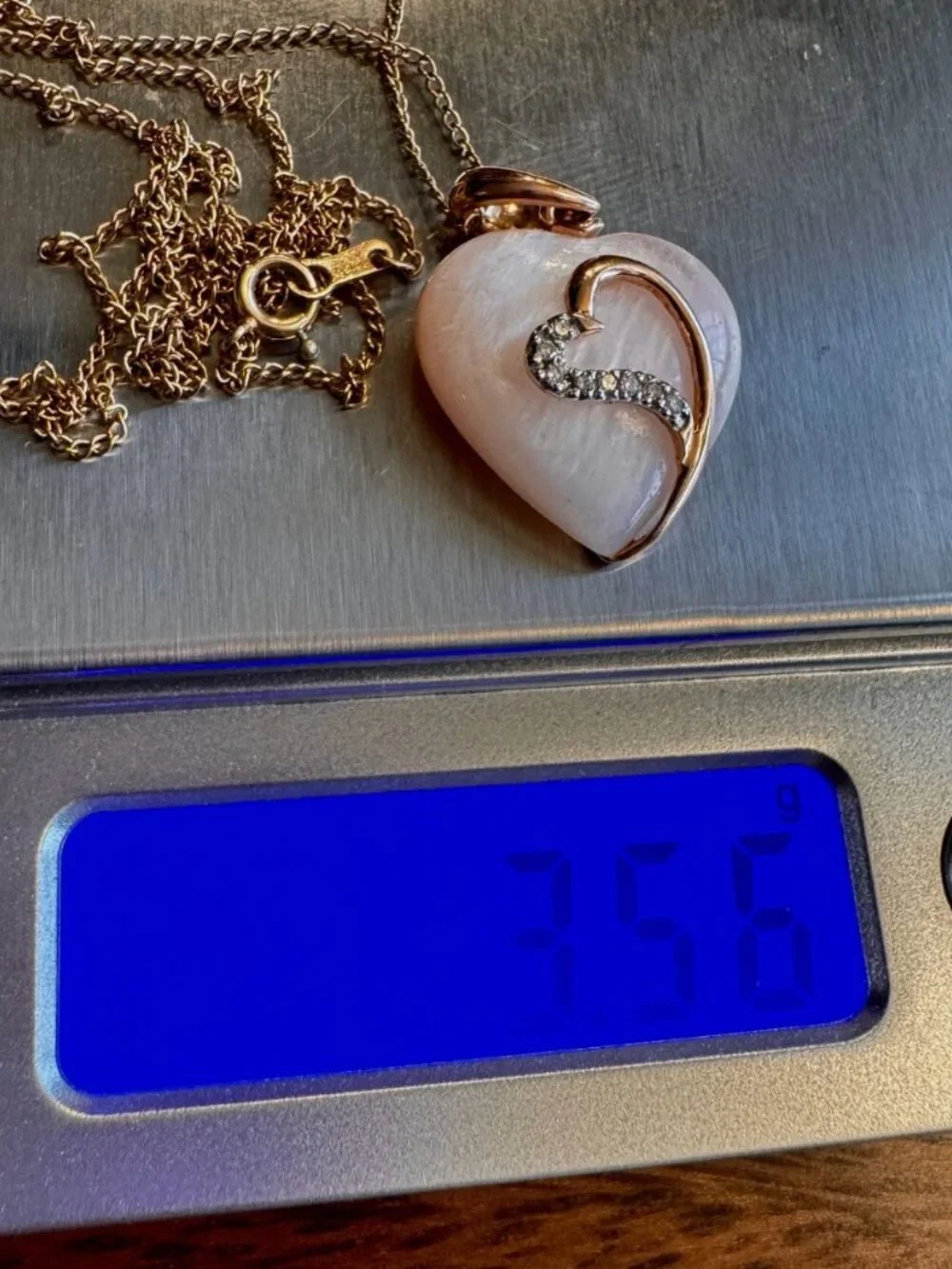 10K Yellow Gold Samuel Aaron Pink Mother of Pearl Diamond Heart 18
